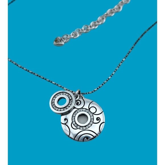 Brighton silver plated and crystal double disk pendant necklace Crystals - Picture 3 of 5